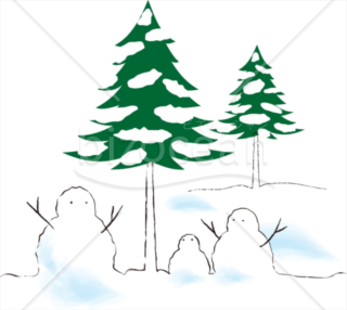 [1月]もみの木と雪だるまのイラスト