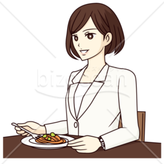 レストランで食事している女性のイラスト