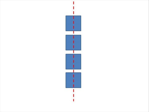 左右中央揃えは、複数の図形をそれらの縦軸の中心に集める