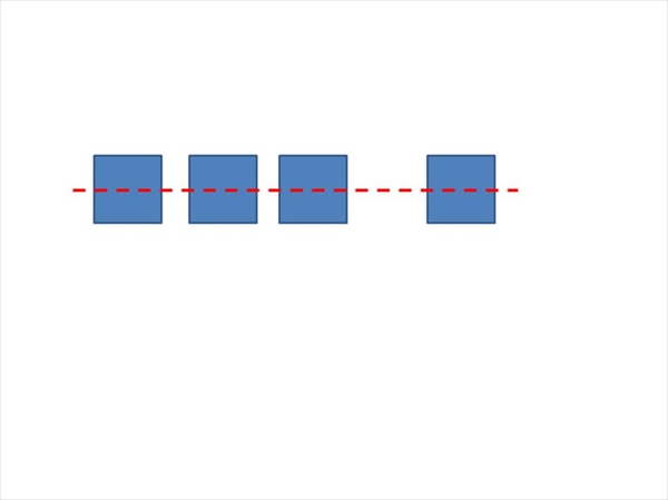 上下中央揃えは、複数の図形をそれらの横軸の中心に集める